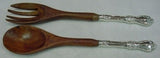 Royal Rose by Wallace Sterling Silver Salad Serving Set w/Olive Wood 12"