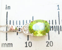 14k White Gold Genuine Natural Peridot and Diamond Pendant Jewelry (#J2349)