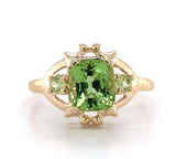 Three Stone Genuine Natural Peridot Ring with 1.82ct Cushion Cut Center (#J5772)