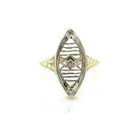 14k White/Yellow Gold Hand Engraved Filigree Genuine Natural Diamond Ring #J5350
