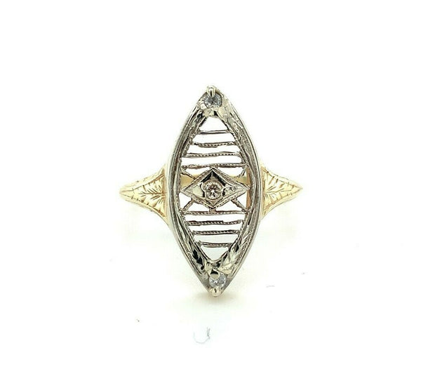 14k White/Yellow Gold Hand Engraved Filigree Genuine Natural Diamond Ring #J5350