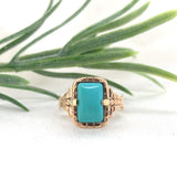 Victorian 10k Rose Gold Genuine Natural Turquoise Ring Size 5.25 (#J7211)