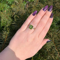 10k Gold Vintage 3.48 Carat Emerald Cut Genuine Natural Peridot Ring (#J6552)