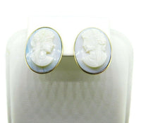 14k Yellow Gold Carved Genuine Natural Opal Cameo Earrings (#J3020)