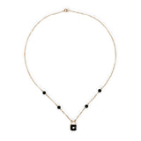 14k Gold Necklace w/Genuine Diamond Black Enamel Lock Pendant and Beads (#J7571)