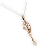 Victorian 10k Yellow Gold Pearl Lavaliere Pendant with 14k Chain (#J6676)