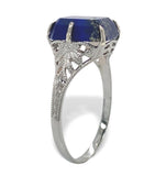 10k White Gold Genuine Natural Lapis Filigree Ring Size 7 Jewelry (#J7368)