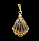 14k Yellow Gold Genuine Natural Citrine Carved Fan Shaped Pendant (#J7521)