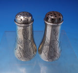 Sterling Silver Salt and Pepper Shaker Set 2pc w/ Bright-Cut Irisis #17  (#7121)