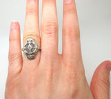 Art Deco 14k White Gold Three Genuine Natural Diamond Filigree Ring (#J3809)