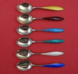 Norwegian Sterling Silver Demitasse Spoon Set of 6 enameled 3 3/4"