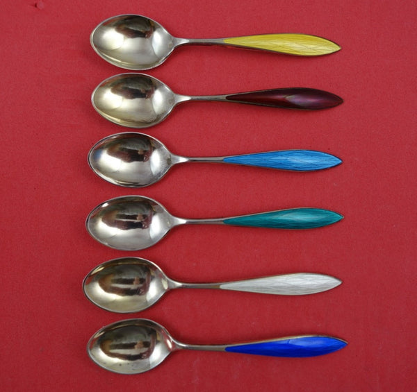 Norwegian Sterling Silver Demitasse Spoon Set of 6 enameled 3 3/4"