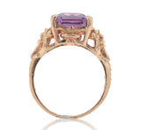 14k Rose Gold Emerald Cut Genuine Natural Amethyst Ring w/ Flowers Size 5 #J6904
