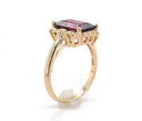 14k Gold Ring w/ Emerald Cut 3.51 Carat Genuine Natural Rhodolite Garnet #J6411