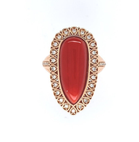 18k Rose Gold 12.05ct Genuine Natural Coral Ring with .32ct Diamonds (#J6180)