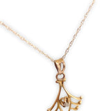 10k Gold Diamond Lavaliere Pendant with Pearl Drop and 14k Gold Chain (#J6677)