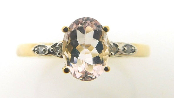 10k Yellow Gold Peach Genuine Natural Morganite and Diamond Ring (#J3856)