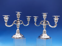 German .835 Silver Candelabra Pair 3-Light 12" x 9 5/8" Weighted (#8110)