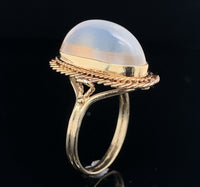 14k Yellow Gold High Dome Genuine Natural Moonstone Ring Handwrought (#J6495)