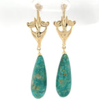 14k Yellow Gold 47.50ct Genuine Natural Fox Turquoise Dangle Earrings (#J6121)