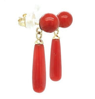 14k Gold Ox Blood Red Genuine Coral Briolette Earrings with 7mm Beads (#J7024)