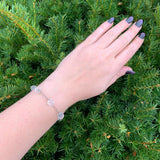 14k White Gold Art Deco Genuine Natural Rock Crystal Bead Bracelet (#J7032)