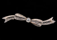 14k White Gold with Platinum Filigree Bow Genuine Natural Diamond Pin (#J5910)