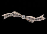 14k White Gold with Platinum Filigree Bow Genuine Natural Diamond Pin (#J5910)