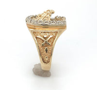 14k Yellow Gold Men's Genuine Natural Diamond Ring Horse and Horseshoe (#J6218)