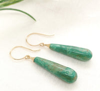 14k Yellow Gold 16.90 Carat Genuine Tyrone Turquoise Briolette Earrings (#J7140)