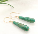 14k Yellow Gold 16.90 Carat Genuine Tyrone Turquoise Briolette Earrings (#J7140)