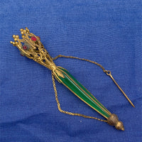 Gilt Tussie Mussie with Red Glass Gems and Green Glass Handle (#J7461)