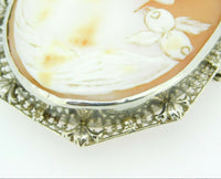 Art Deco 14k Gold Genuine Natural Shell Cameo and Diamond Filigree Pin (#J1895)