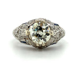 Art Deco Platinum 1.31ct Diamond Ring w/Lab-Created Sapphires GIA Report #J5928