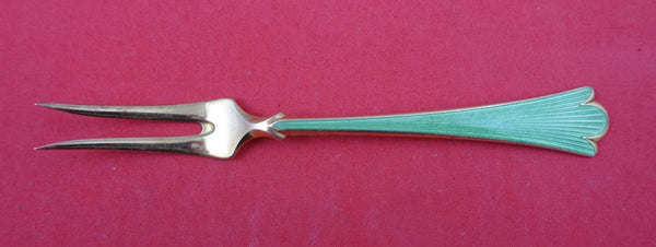 Lilje by Th. Olsens Sterling Silver Pickle Fork vermeil enameled green 5 3/8"