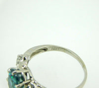 14k White Gold Large Teal Blue Genuine Natural Zircon and Diamond Ring (#J5047)