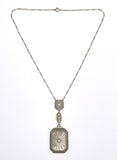 14k White Gold Genuine Natural Rock Crystal Quartz Deco Filigree Necklace #J6173