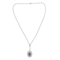 10k White Gold Filigree Art Deco Pendant with Original Paperclip Chain (#J6201)