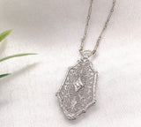 12k and 14k White Gold Genuine Natural Diamond Filigree Pendant w/Chain (#J7189)
