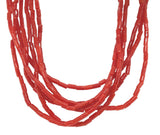 Multi-Strand Genuine Natural Ox Blood Coral Heishi Tube Bead Necklace (#J7329)