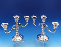 German .835 Silver Candelabra Pair 3-Light 12" x 9 5/8" Weighted (#8110)