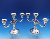 German .835 Silver Candelabra Pair 3-Light 12" x 9 5/8" Weighted (#8110)