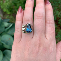 14k White Gold Heavy Modern Custom Genuine Natural Blue Topaz Ring (#J7313)