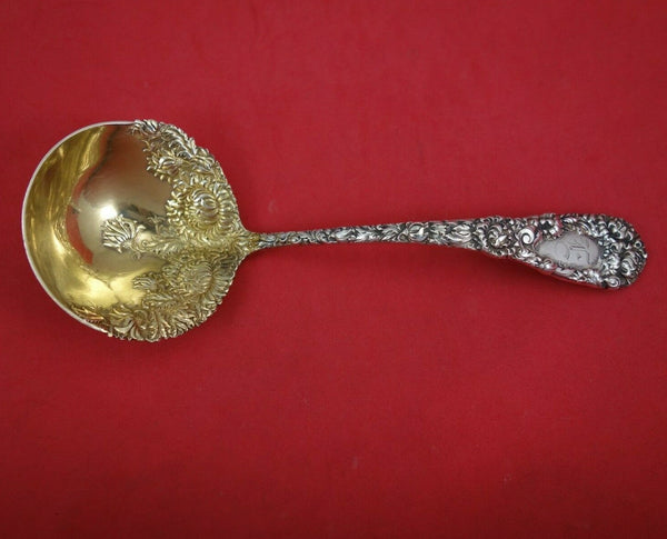 Chrysanthemum by Durgin Sterling Silver Gravy Ladle Gold Washed Large 7 7/8"