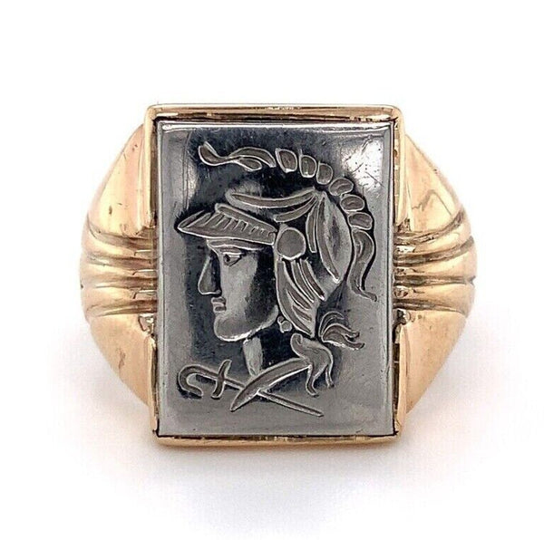 10k Yellow Gold and Silver Warrior Intaglio Men's Ring Size 8 Jewelry (#J5705)