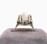 14k White Gold 9.58ct Marquise Genuine Natural Moonstone Filigree Ring (#J5712)