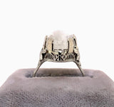 14k White Gold 9.58ct Marquise Genuine Natural Moonstone Filigree Ring (#J5712)