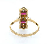 Filigree 18K Gold Ring with Diamonds and Synthetic Lab-Created Rubies (#J6034)