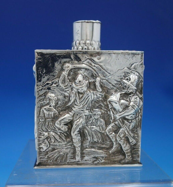 Dutch Sterling Silver Tea Caddy w/ Figural Dutch Scenes 5" x 3 1/2" x 2" (#6779)