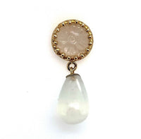 14k Yellow Gold Genuine Natural Moonstone Drop Earrings w/Carved Flowers #J5636
